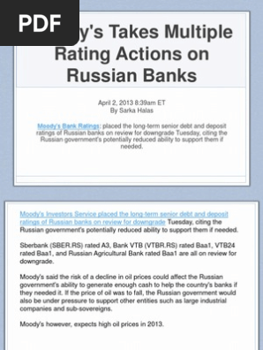 Moody S Takes Multiple Rating Actions On Russian Banks