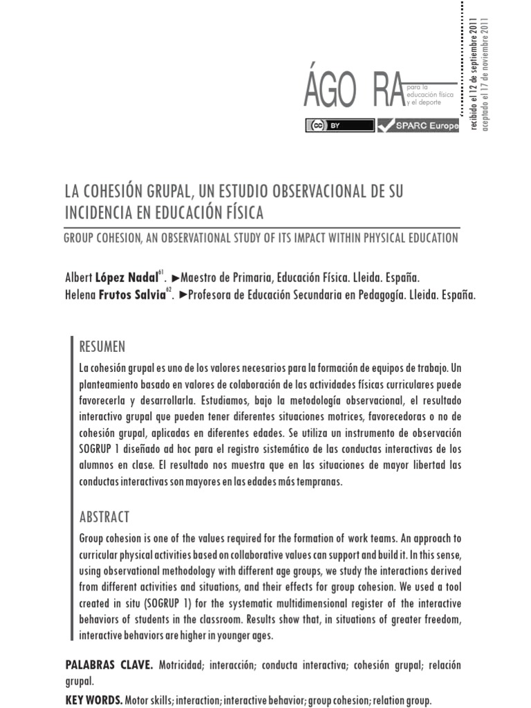 Impacto de la Cohesión Grupal en Educación Física | PDF | Educación ...