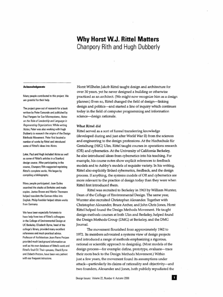 Rittel's Impact on Design Methods | PDF | Design Methods | Scientific ...