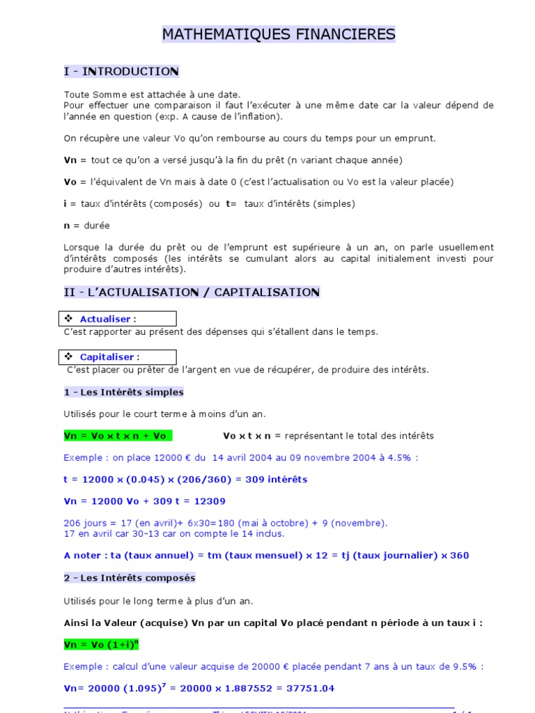 Résumé - Math Fin | PDF