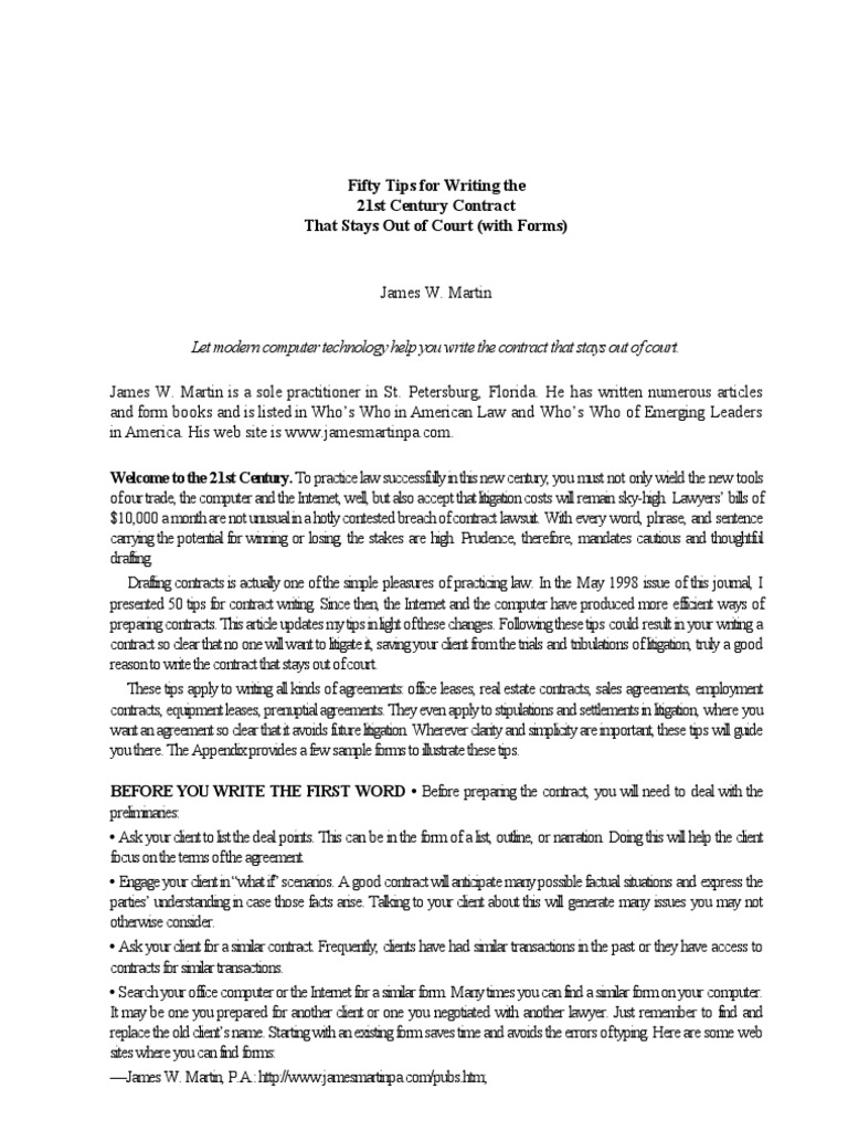 50 Tips For Writing The Contract That Stays Out of Court-Updated PDF ...