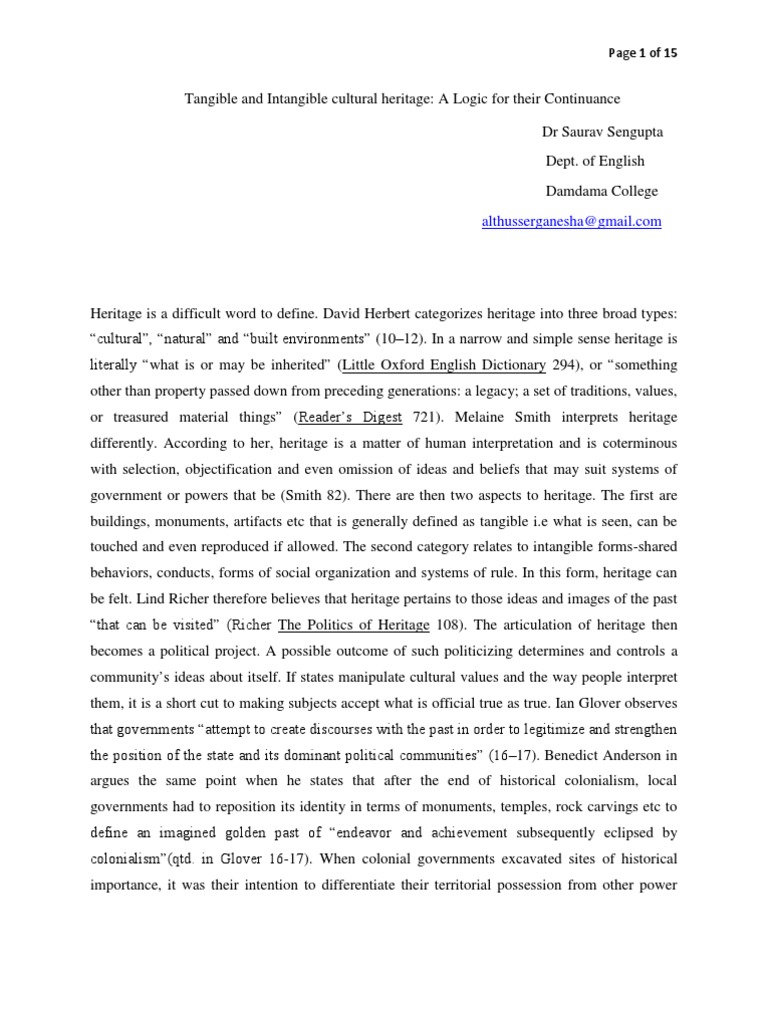 Tangible and Intangible Cultural Heritage Cultural Heritage