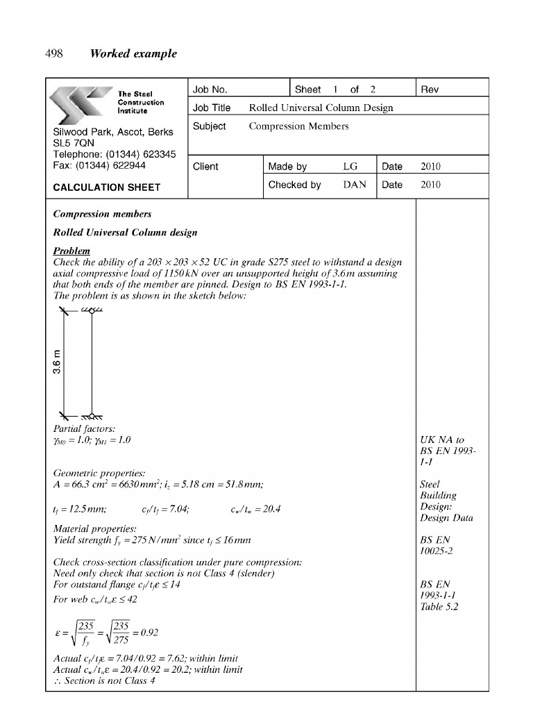 Compression Member Design Calculation | PDF