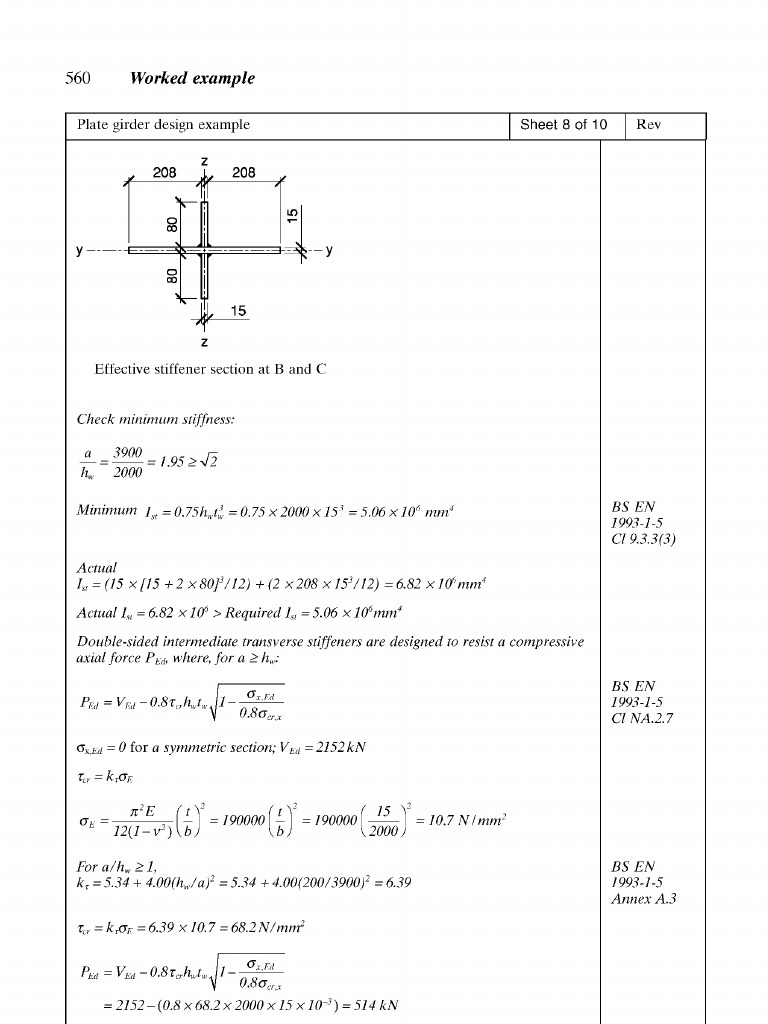 Worked Example: Plate Girder Design Example of Rev | PDF