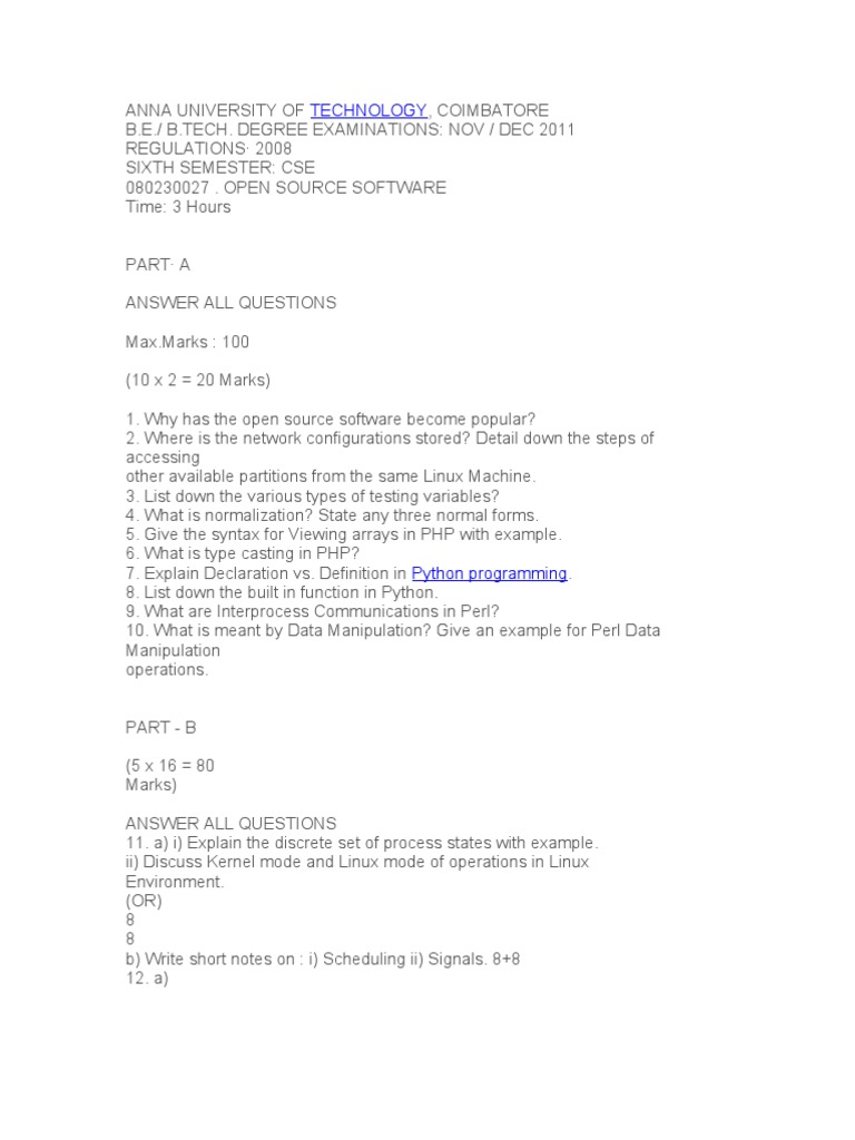 Open Source Software Exam Paper | PDF