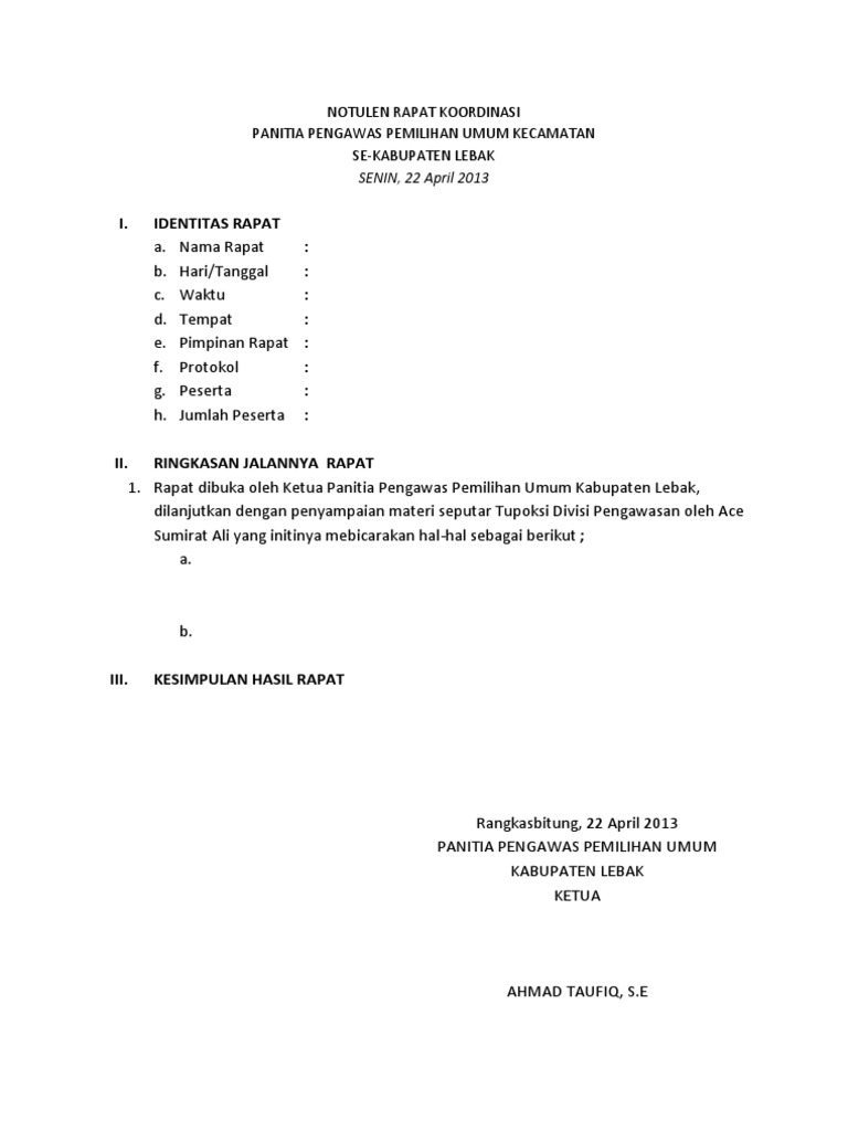 Contoh Laporan Hasil Rapat Doc Seputar Laporan