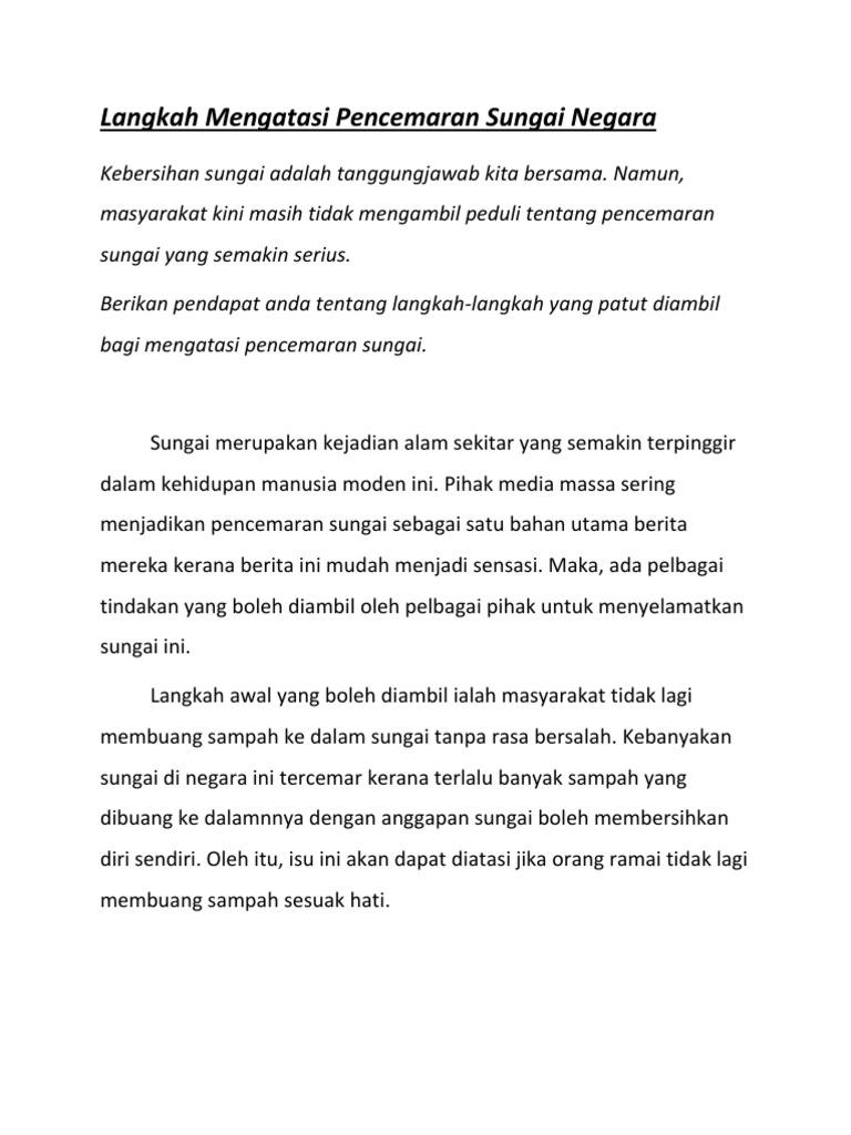 Langkah Mengatasi Pencemaran Sungai Negara Pdf