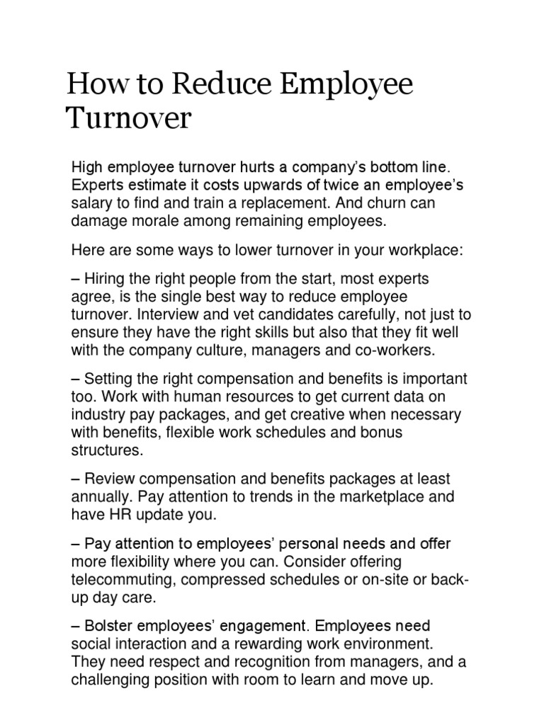 Strategies to Reduce Employee Turnover | PDF | Turnover (Employment ...