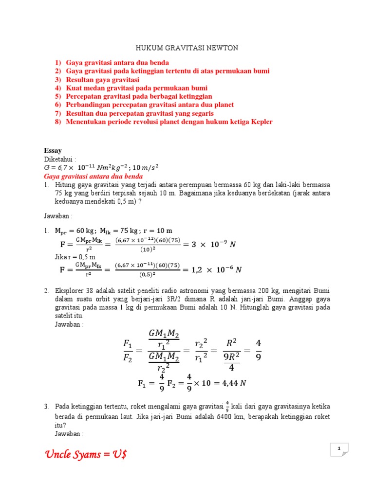 Contoh Soal Hukum Gravitasi Newton Kelas 11 - Dapatkan Contoh