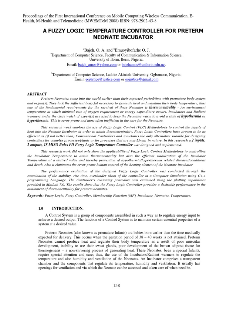 A Fuzzy Logic Temperature Controller For Preterm Neonate | PDF | Fuzzy ...