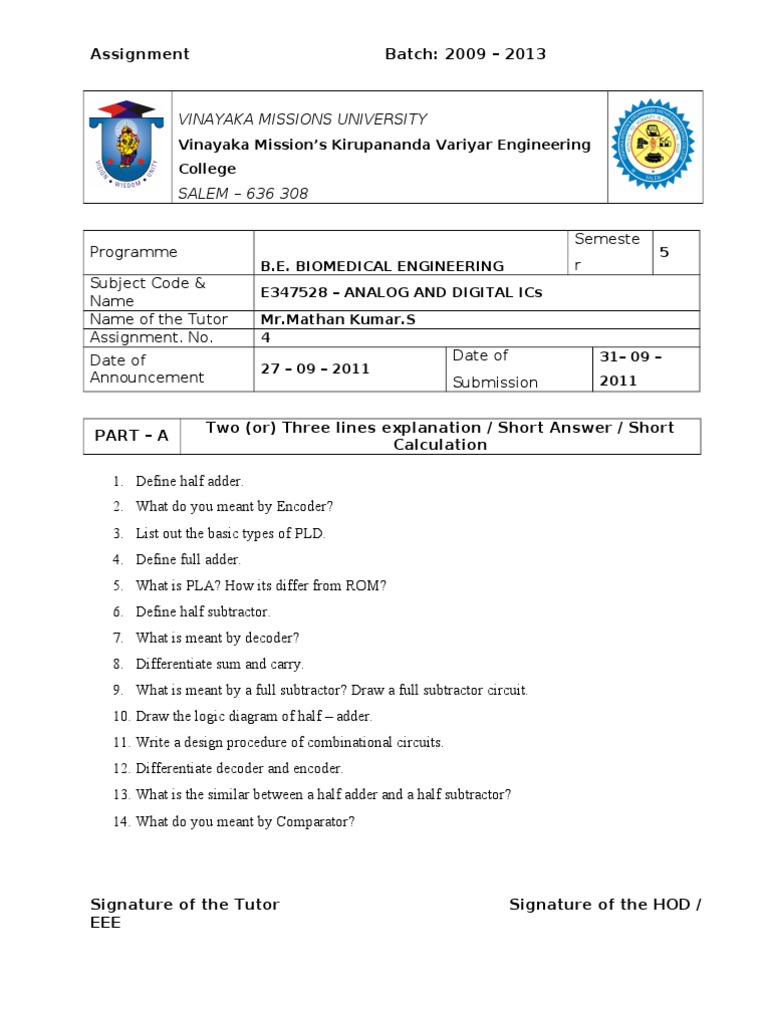 Analog and Digital ICs Assignment 4 | PDF