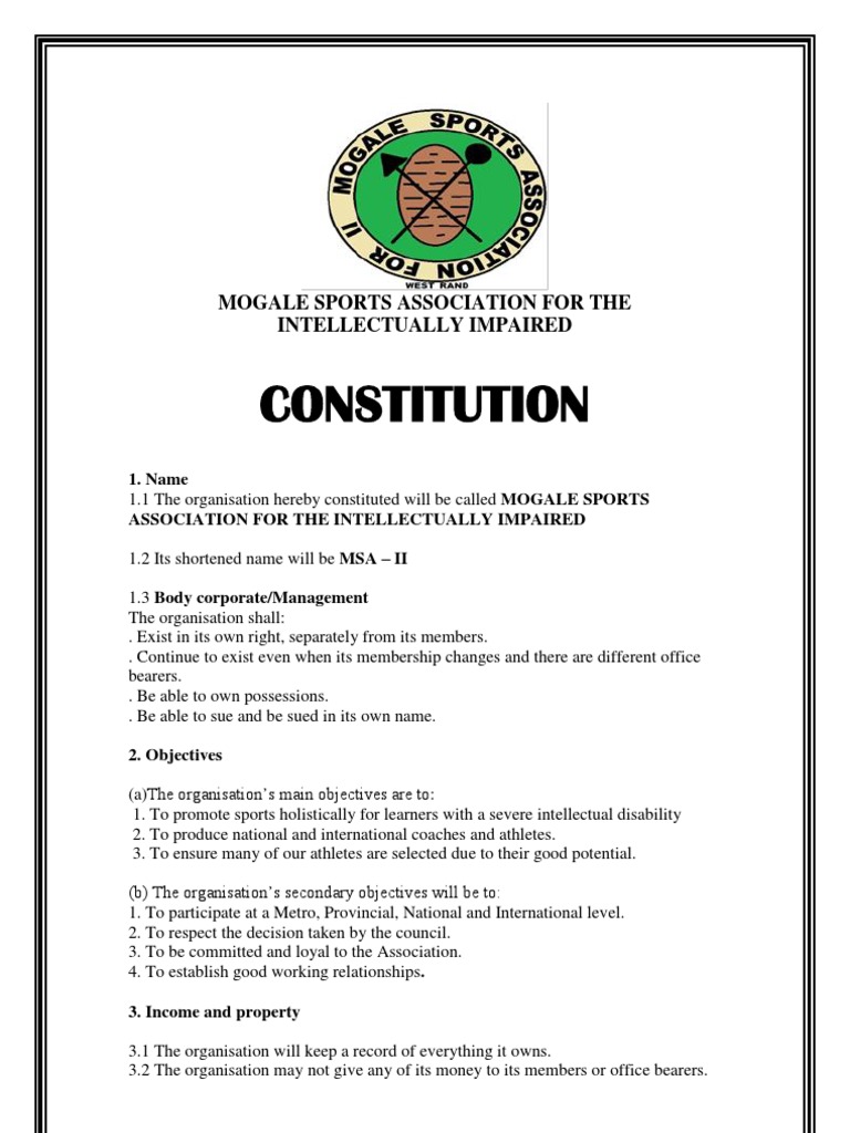 Msa Constitution for Npo Committee Chairman
