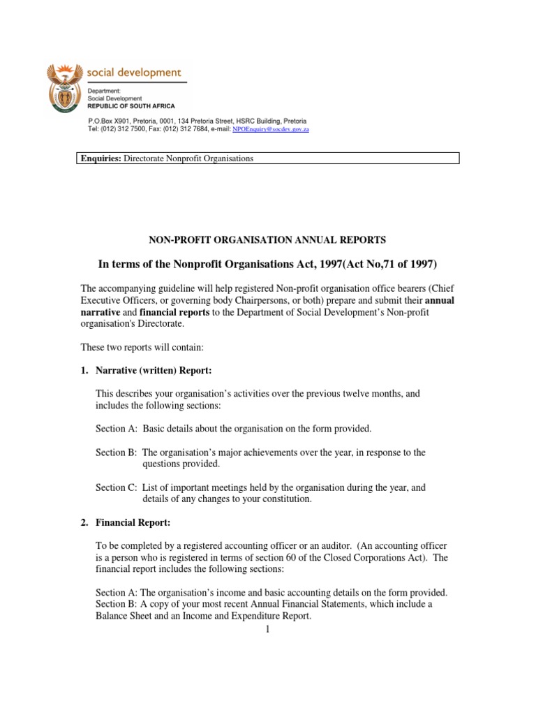 NPO Annual Narrative Report Guidelines | PDF | Fundraising | Financial ...