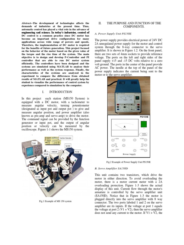 Project Report Control (DC Motor Module DCM150f) KP KD | PDF ...