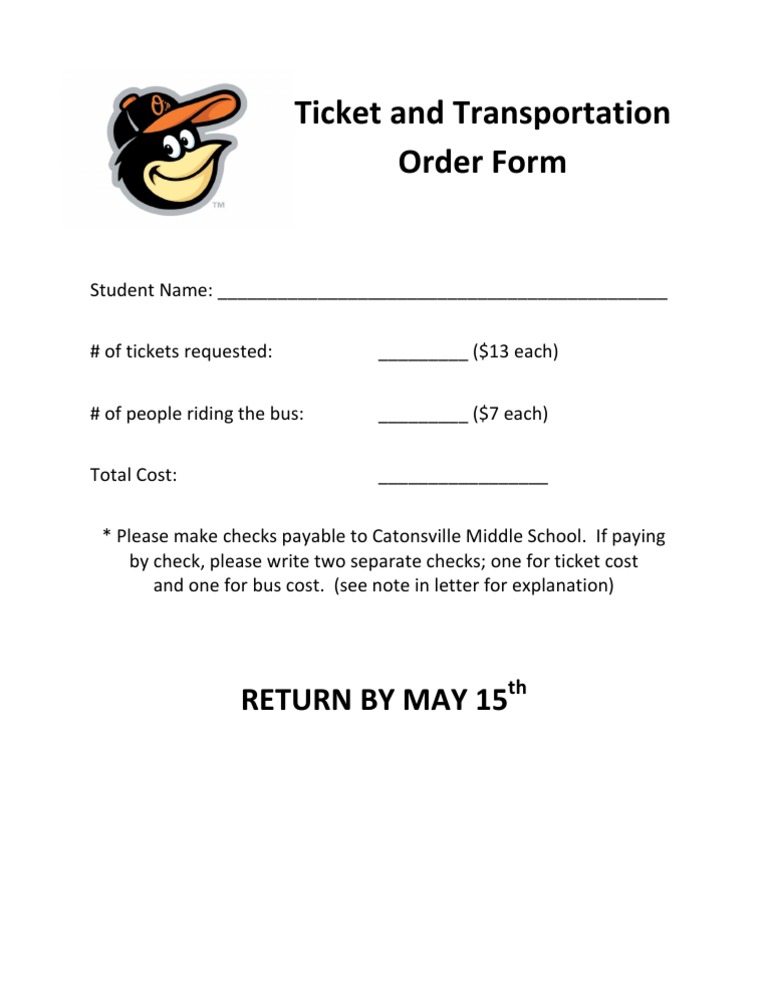 Ticket & Bus Order Form | PDF | Sports & Recreation