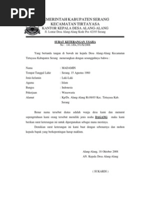 Surat Keterangan Usaha