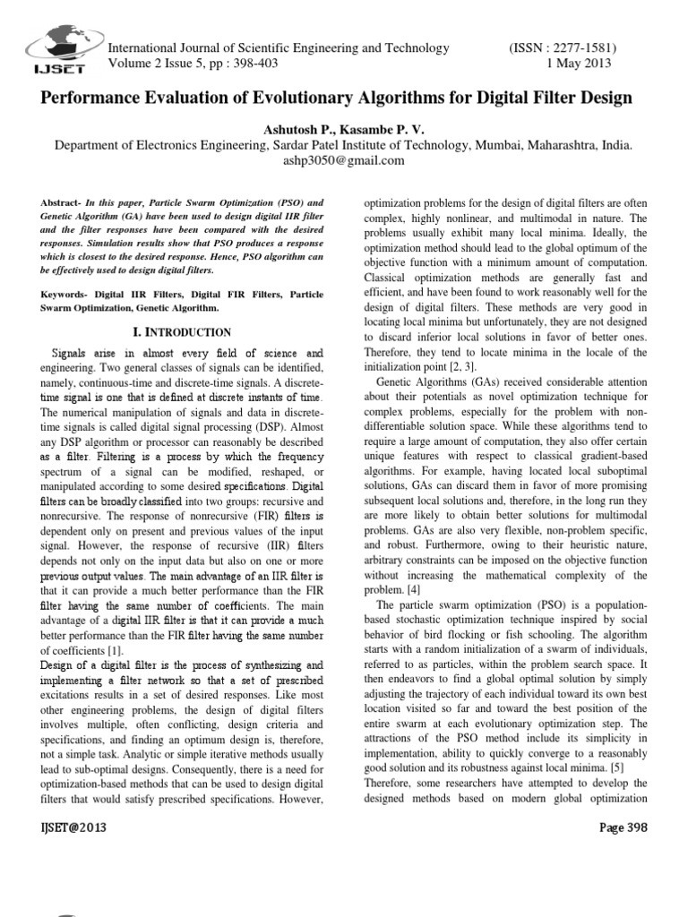 Performance Evaluation of Evolutionary Algorithms For Digital Filter ...