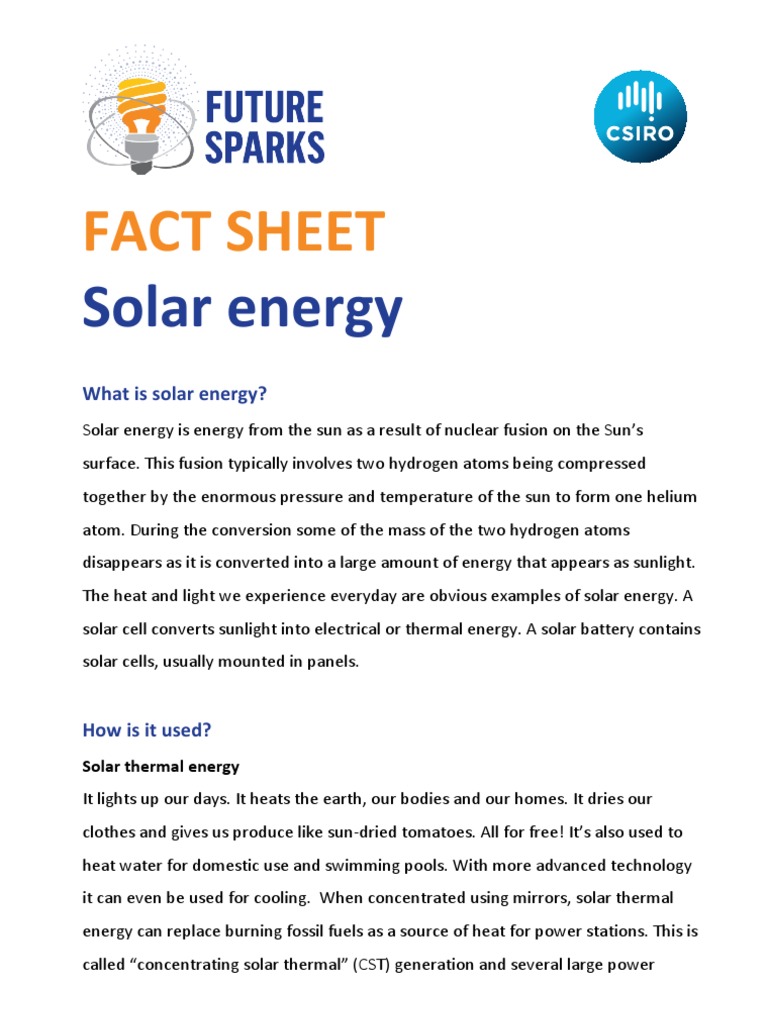 Solar Energy Fact Sheet Photovoltaics Sun