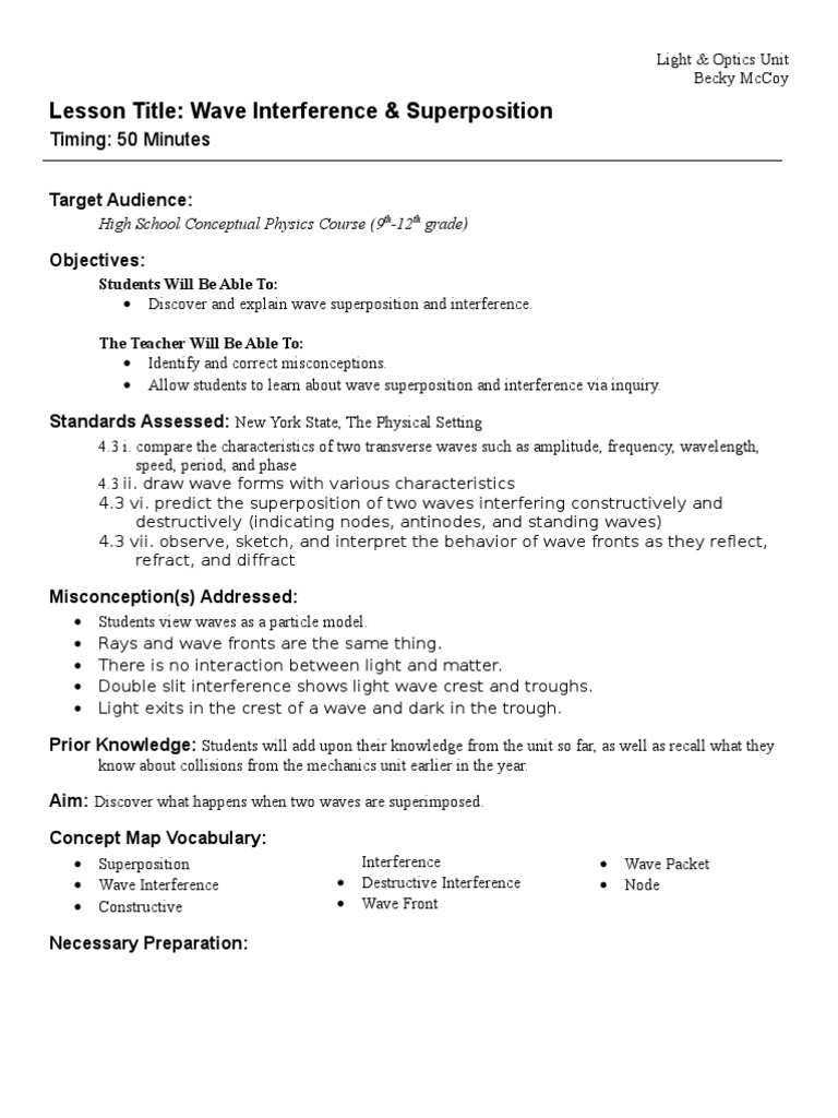 worksheet Characteristics Of Waves Worksheet 6 wave interference superposition propagation waves