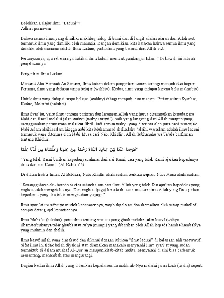 Bolehkan Belajar Ilmu Laduni