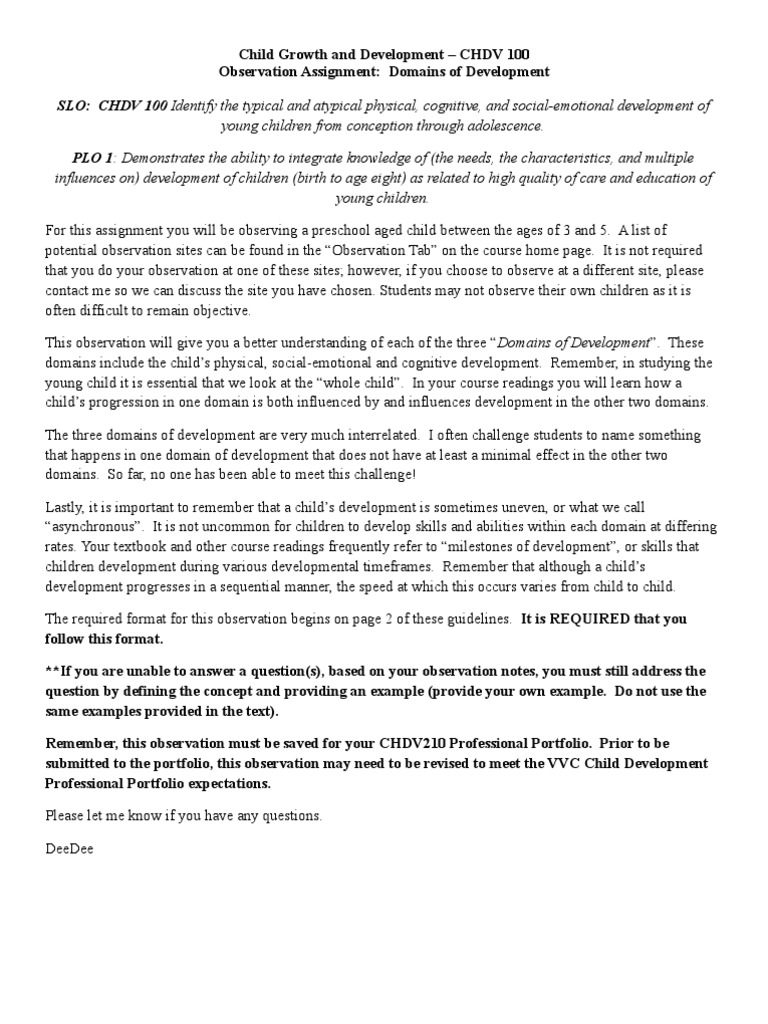 Child development observation paper sample