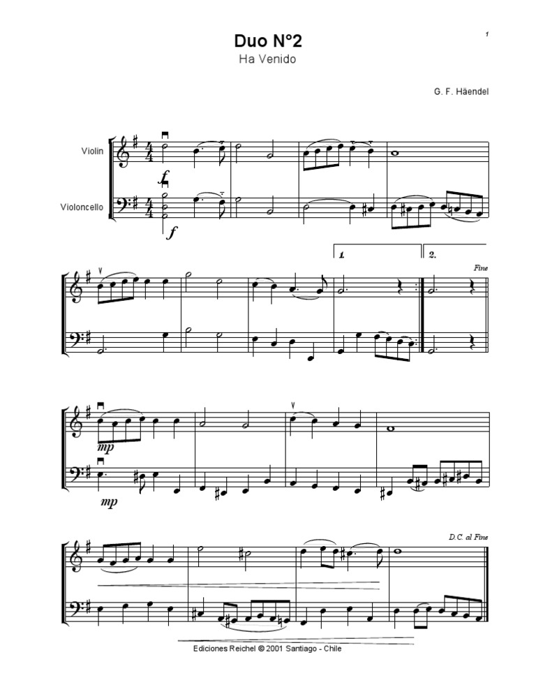 Destructivo Post impresionismo estar Partituras - Haendel - Duo Violin Cello 2 | PDF