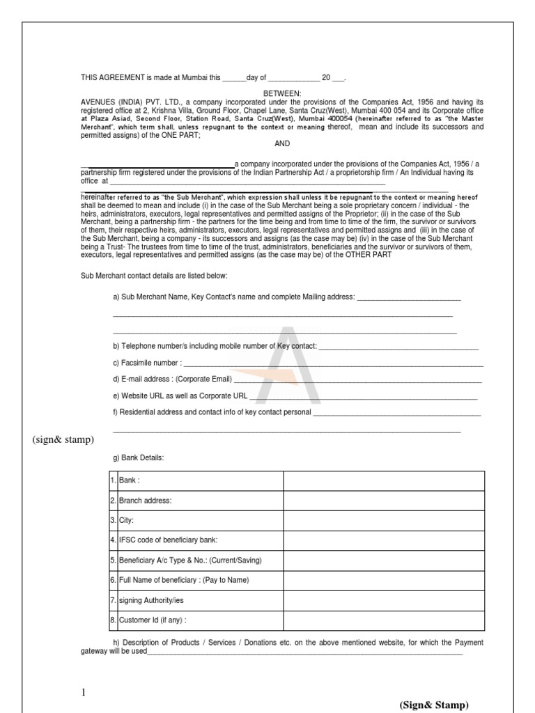 Sub Merchant Agreement for Payment Gateway | PDF | Credit Card | Debits ...