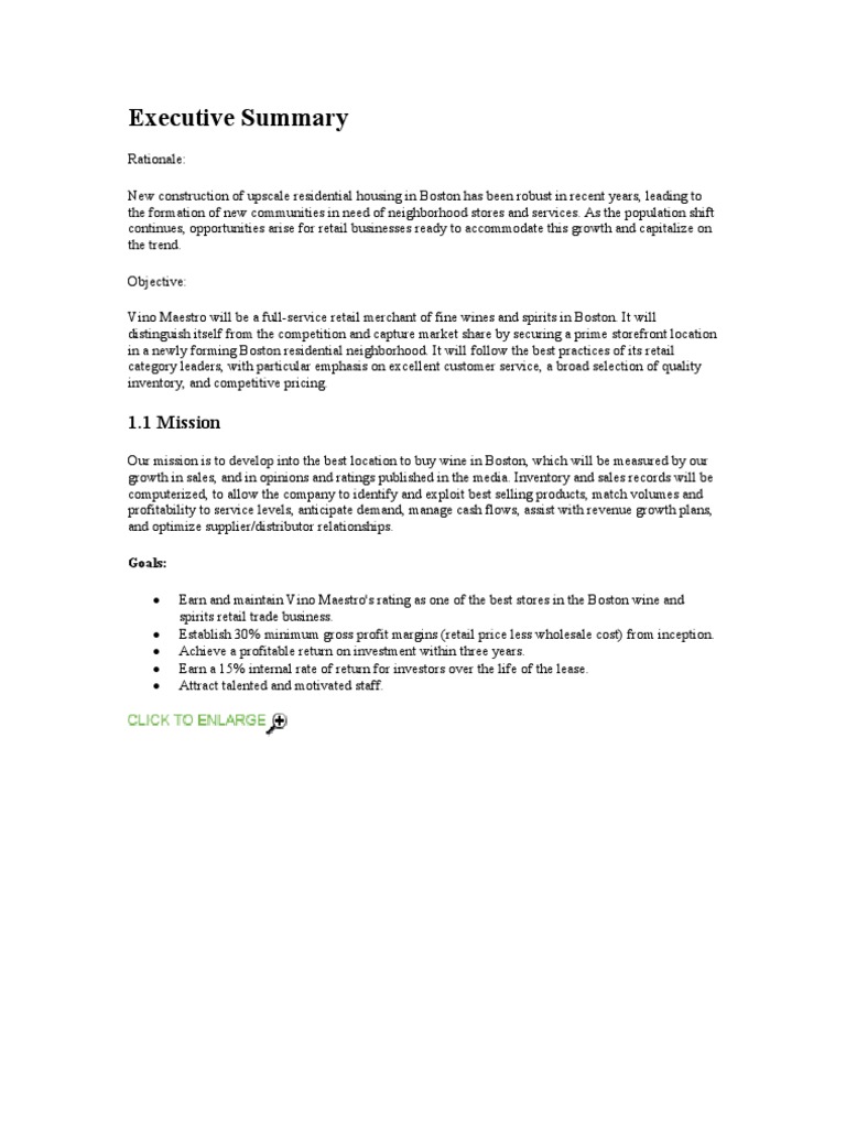 Business Plan The Wine Store Business Plan PDF Retail Value Added Tax