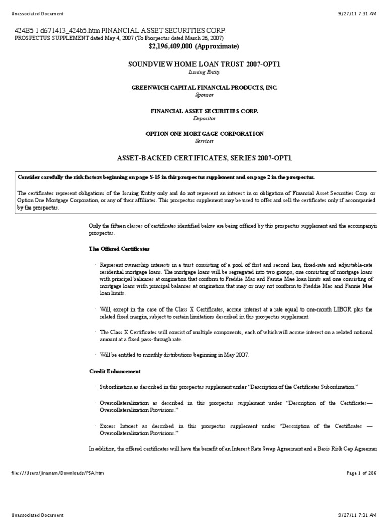 Psa PDF PDF Adjustable Rate Mortgage Mortgage Loan