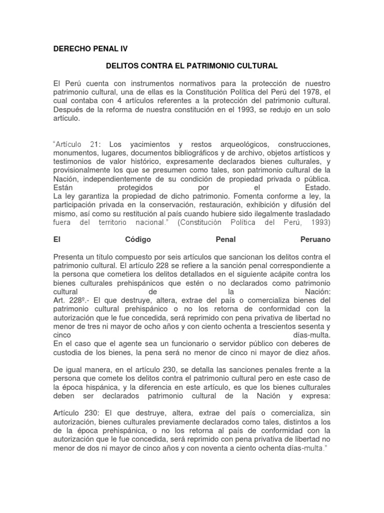 Delitos Contra El Patrimonio Cultural Patrimonio
