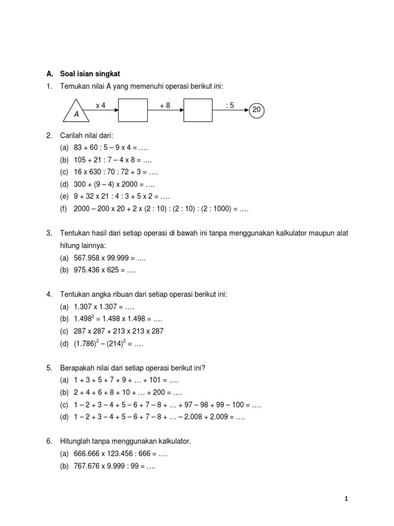 Soal Olimpiade Matematika SD