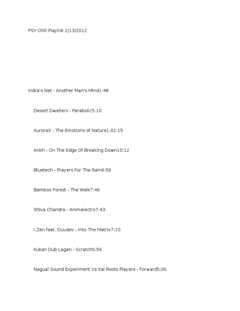 Psy Chill Playlist 2 13 12