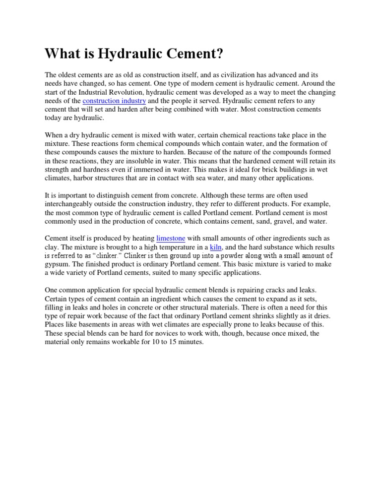 What Is Hydraulic Cement PDF Cement Mixture