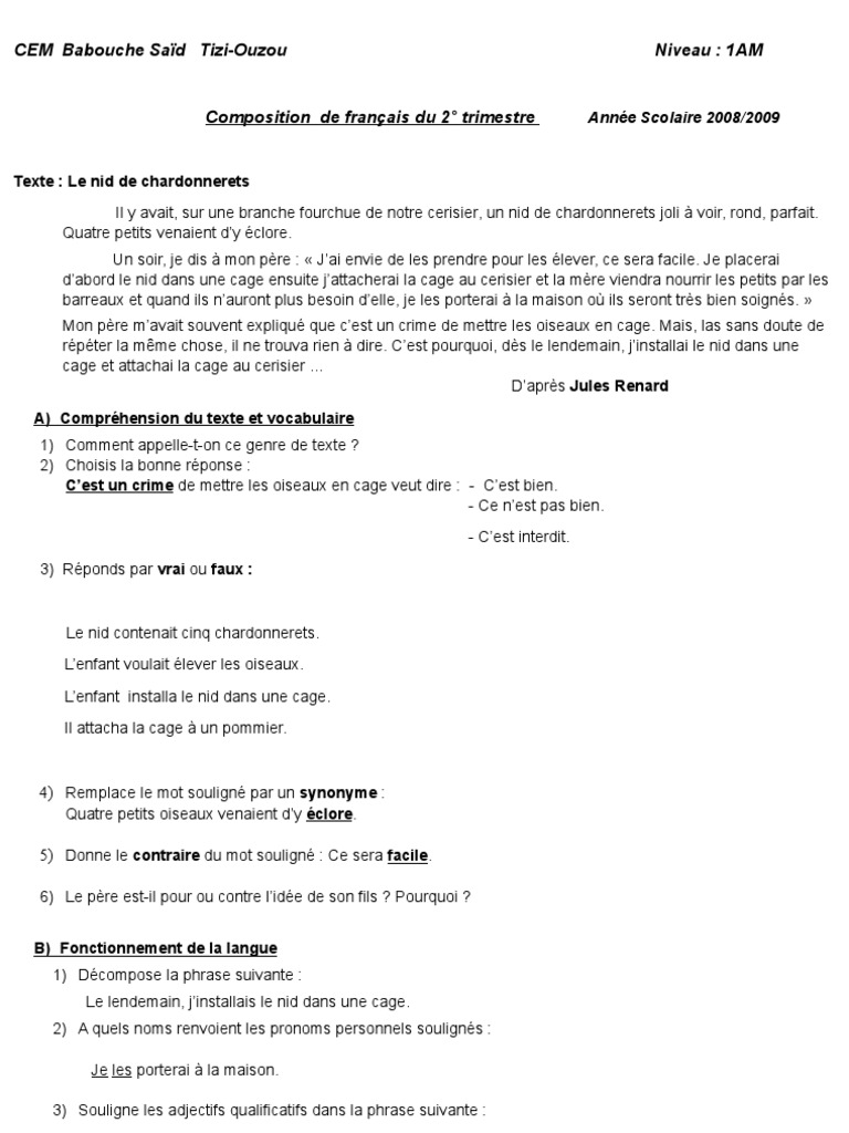 Composition1am2trimestre Grammaire Langues
