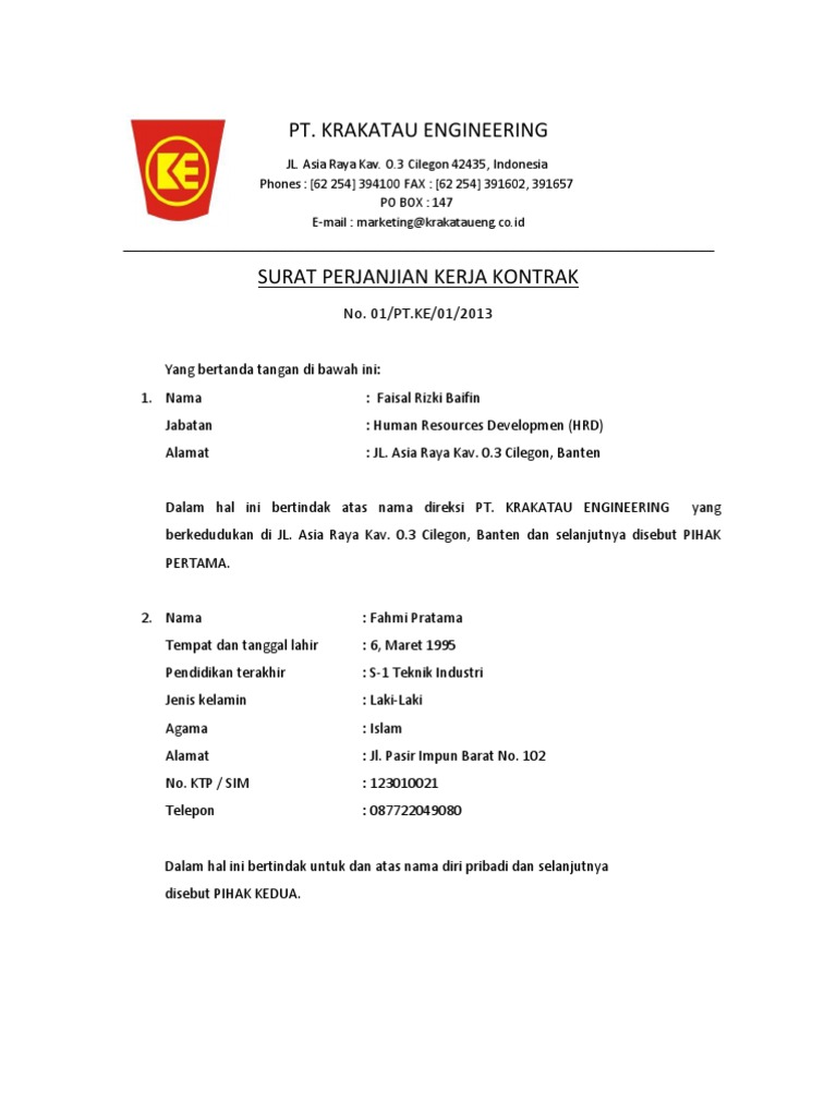 Surat Kontrak Kerja(spk)