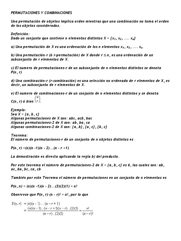 Permutaciones y Combinaciones | PDF | Permutación | Probabilidad