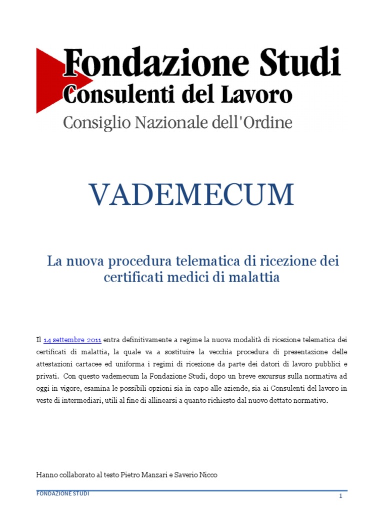 225 CONSULENTI_LAVORO Vademecum Certificati Malattia Sett2011