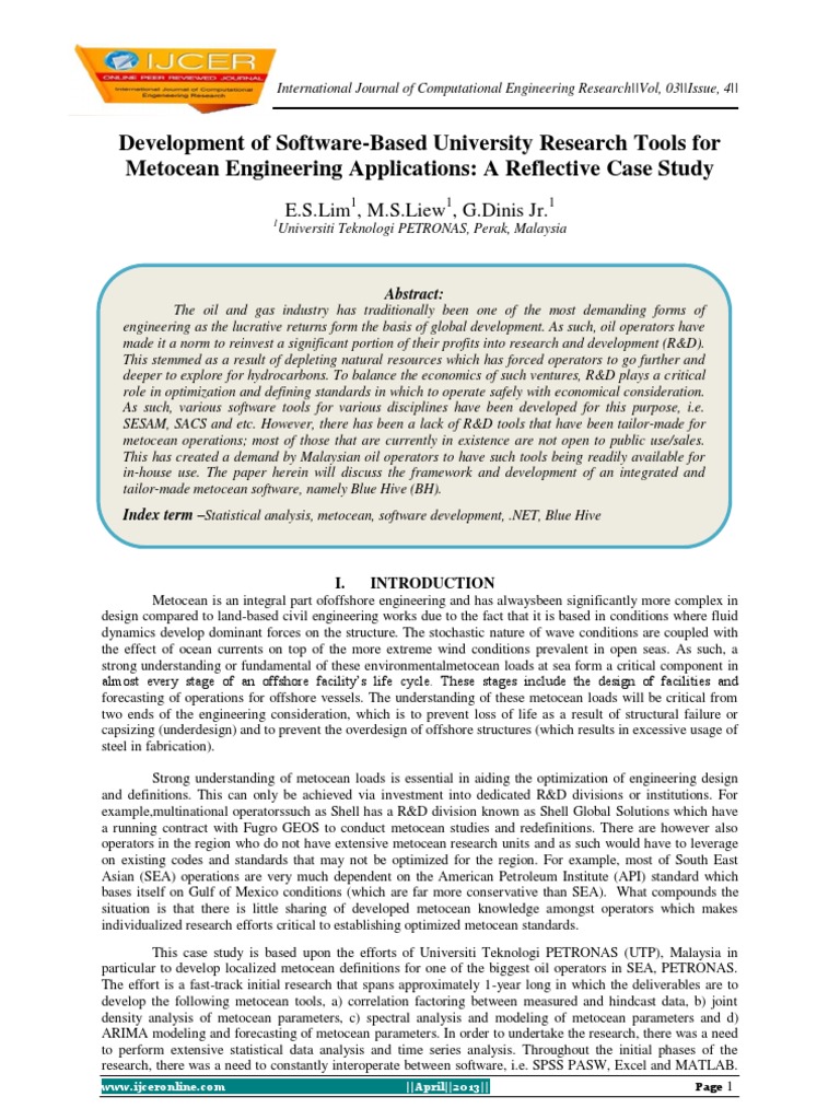 Development of Software-Based University Research Tools For Metocean ...