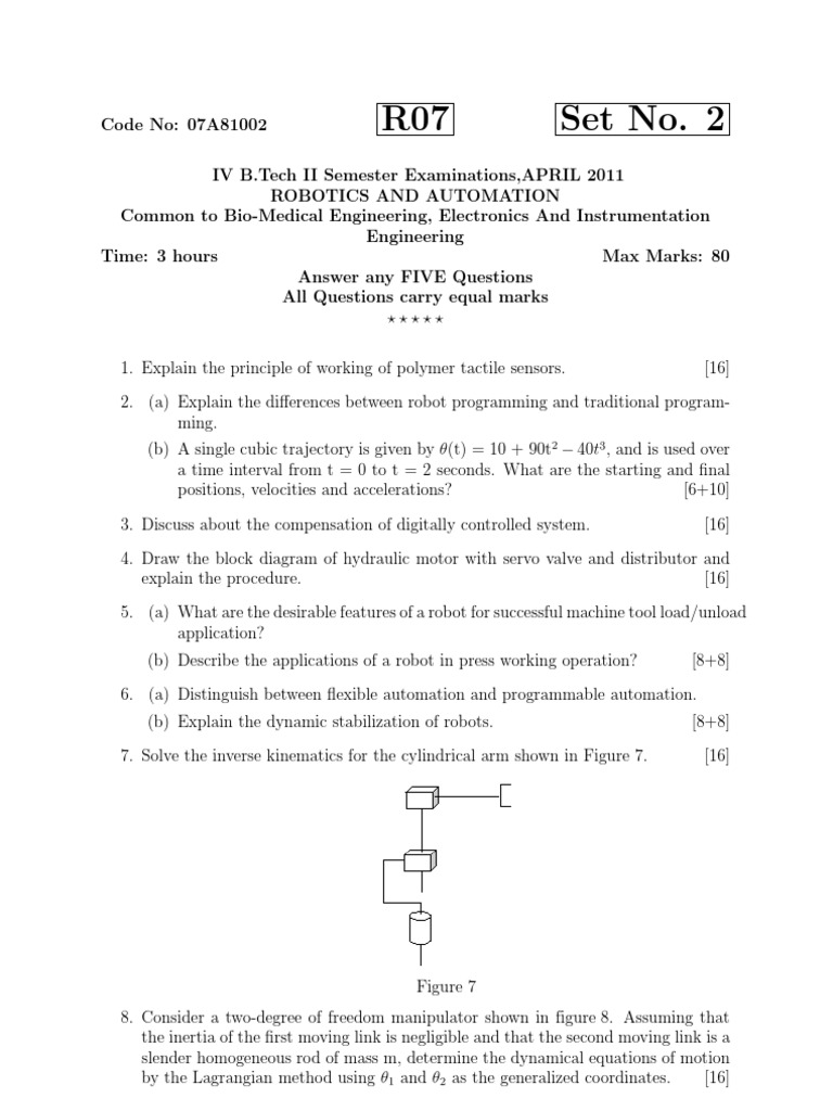 Robotics and Automation Exam Questions | PDF | Robot | Robotics
