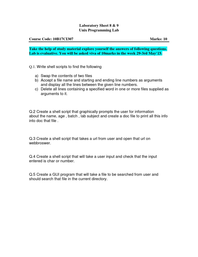 Unix Shell Scripting Lab Tasks | PDF | Shell (Computing) | Computer File