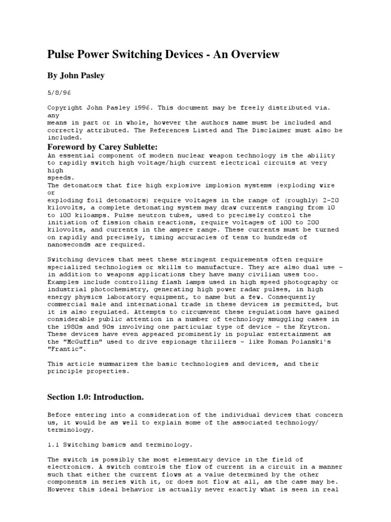 Pulse Power Switching Devices | PDF | Vacuum Tube | Electric Arc