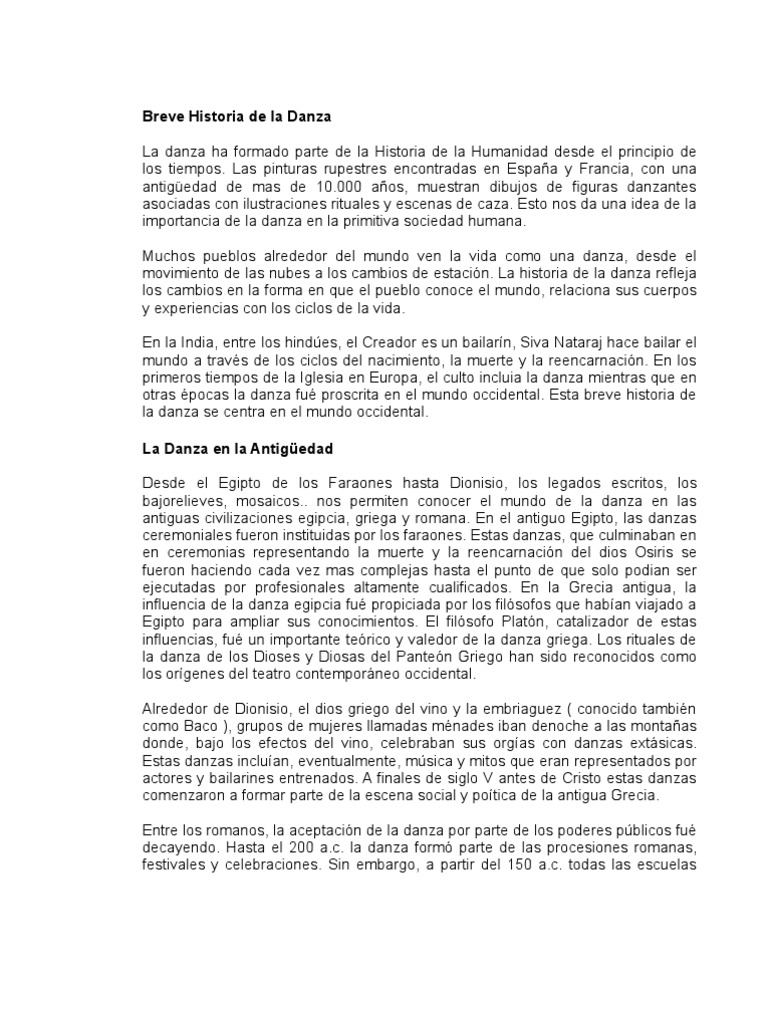Breve Historia de La Danza | PDF | Bailes | Ballet