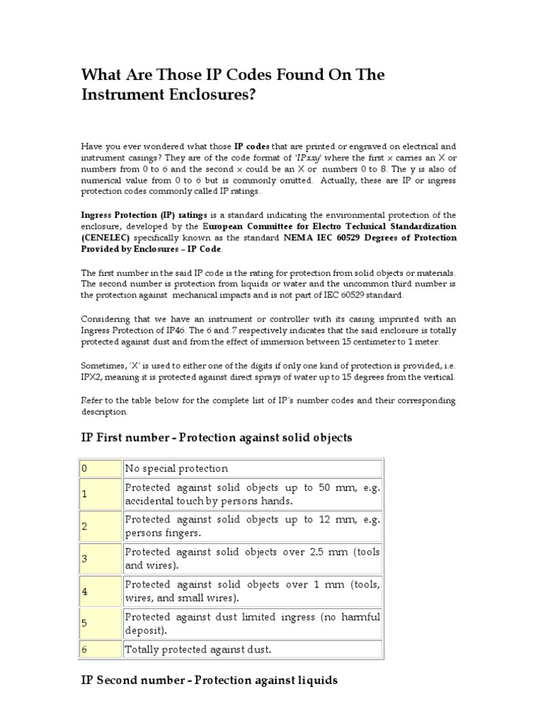 What Are Those IP Codes Found On The Instrument Enclosures | PDF