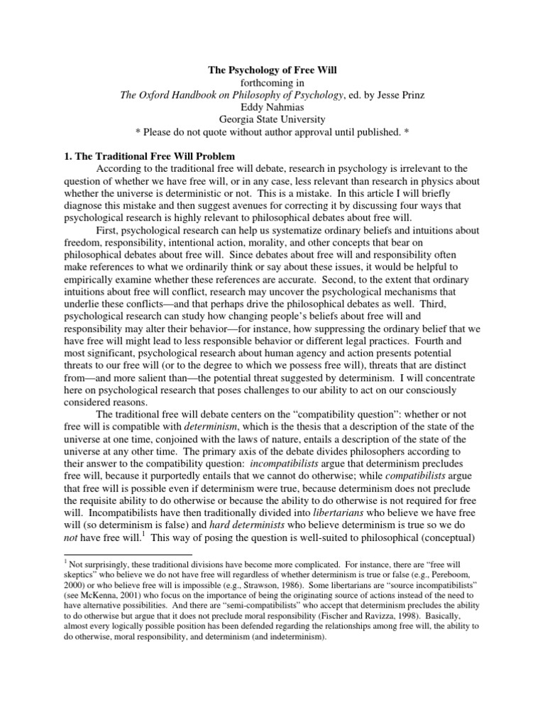 Psychology's Impact on Free Will Debate | PDF | Free Will | Determinism