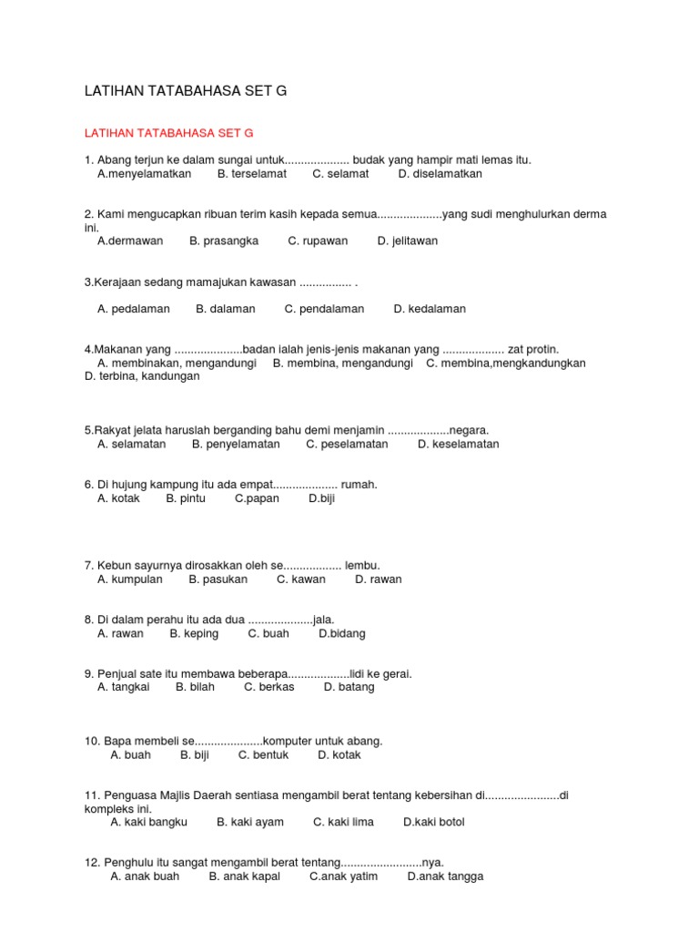 Latihan Tatabahasa Set G Pdf