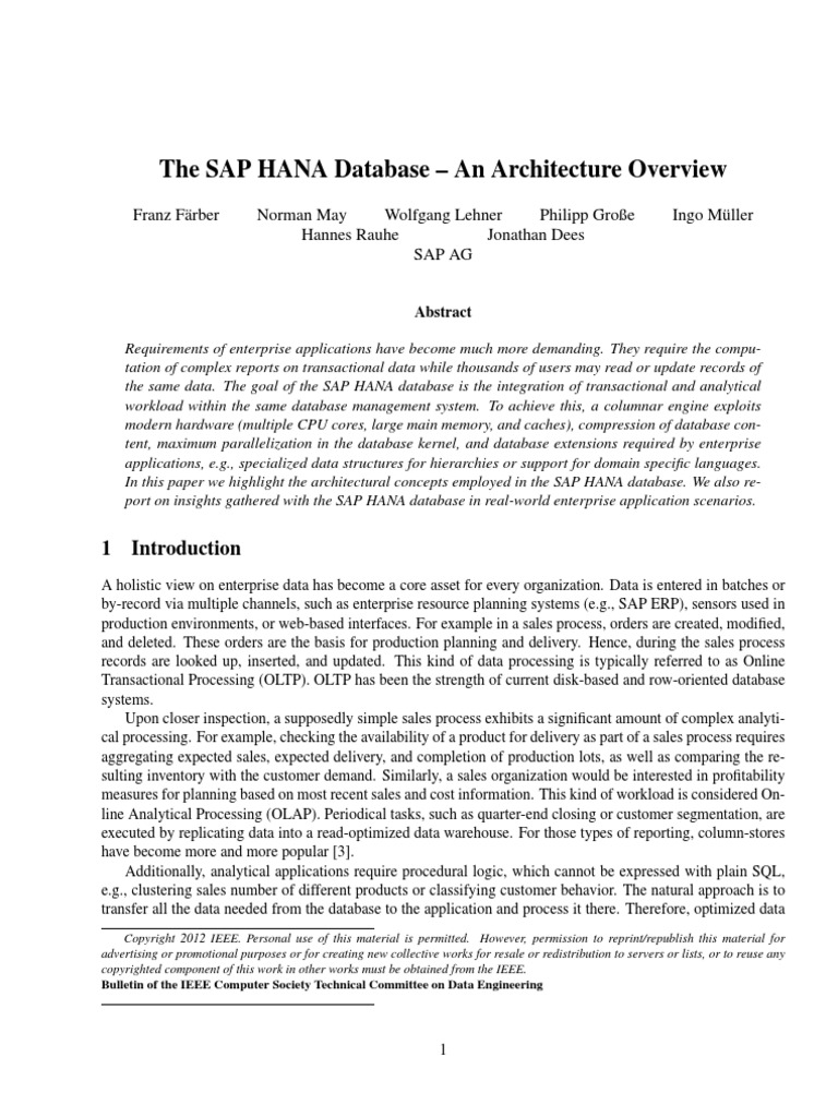 The SAP HANA Database - An Architecture Overview | PDF | Computers