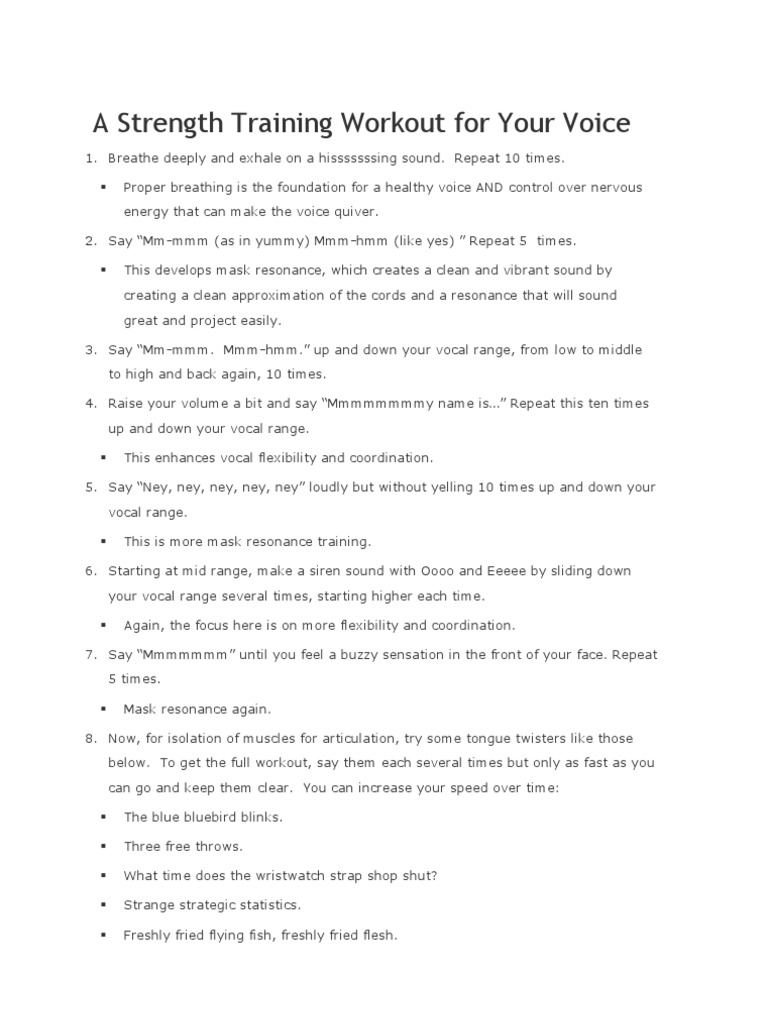 Voice Strength Training Exercises | PDF | Language Arts & Discipline ...