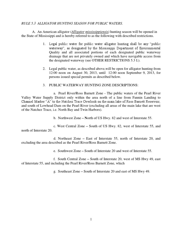 Rule 5.3 Alligator Hunting Season For Public Waters PDF Hunting
