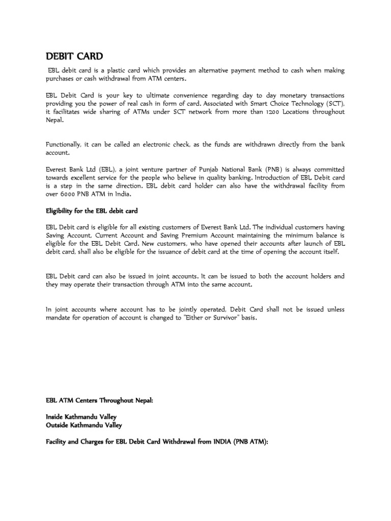 Debit Card | PDF | Debit Card | Automated Teller Machine