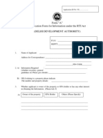 Form "A" Application Form For Information Under The RTI Act (Delhi Development Authority)